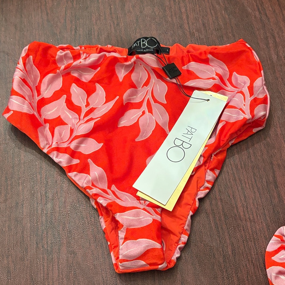 PatBO Red & Pink Floral Ruffle Strap bikini - Picture 3 of 9